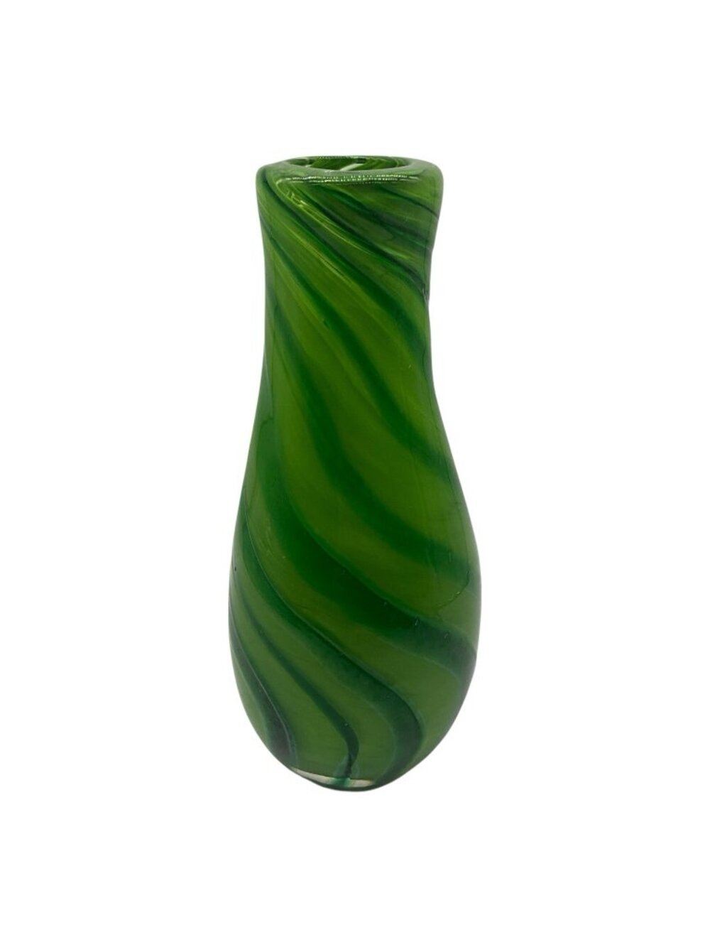 Spinfire Heavy Green Swirled Hand Blown Art Glass Vase By Christof Vintage